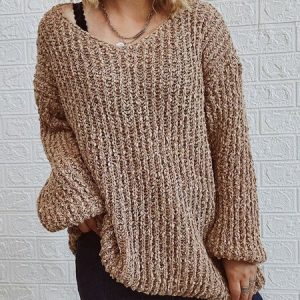 Casual Plain Crew Neck Regular Fit Sweater, Sweaters, color:Khaki|size:XL, JustFashionNow