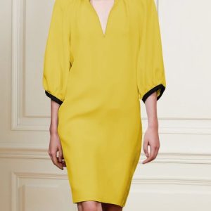 Color Block Elegant V Neck Dress, Mini Dresses, color:Yellow|size:XXL, Stylewe