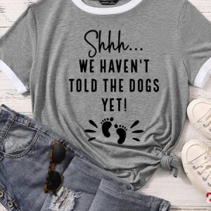 Lilicloth X Funnpaw Women's Shhh We Haven't Told The Dogs Yet Pregnancy Announcement Matching T-Shirt, color:Gray|size:XXL, Lilicloth.com