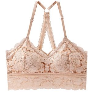 Sexy Lace V Neck Lace Beautiful Back Bra & Bralette, Trendy Bras, color:Nude|size:L, JustFashionNow