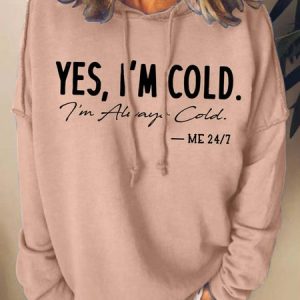 Women I’m Cold Letters Hoodie Loose Casual Sweatshirt, color:Pink|size:3XL, Lilicloth.com