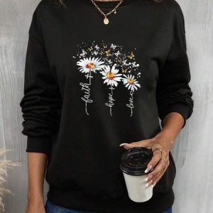 Casual Crew Neck Text Letters Sweatshirt, Hoodies & Sweatshirts, color:Black|size:3XL, Noracora