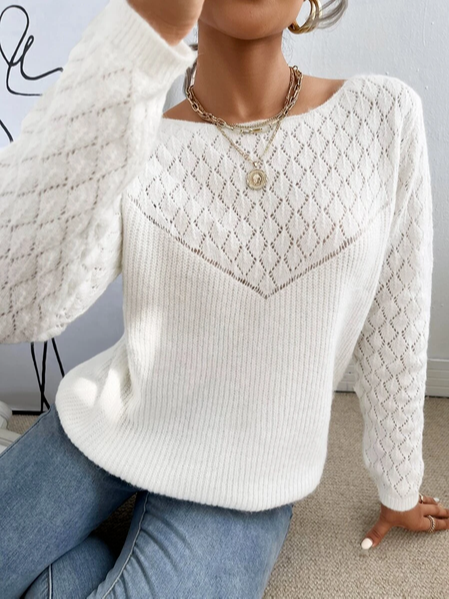 Crew Neck Casual Sweater, Sweaters, color:White|size:XXL, JustFashionNow