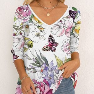 Butterfly Loose Casual T-Shirt, T-Shirts, color:White|size:XXL, JustFashionNow