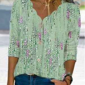 Shell Neck Knit Abstract Oversized Top, Shirts & Blouses, color:Green|size:XXL, JustFashionNow