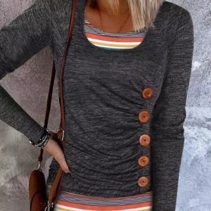 Casual Color Block Crew Neck Regular Fit T-Shirt, T-Shirts, color:Deep Gray|size:XXL, JustFashionNow