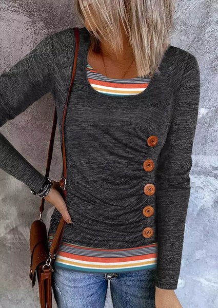 Casual Color Block Crew Neck Regular Fit T-Shirt, T-Shirts, color:Deep Gray|size:XXL, JustFashionNow