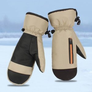 Waterproof and Windproof Contrasting Color Thickened Ski Warm Gloves, Women Gloves, color:Khaki|size:One-size, JustFashionNow