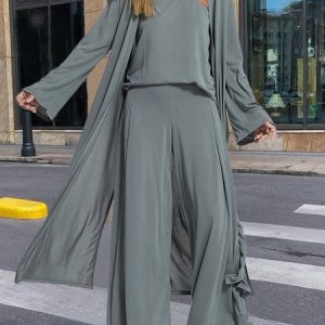 Plain Casual Loose Matching Outfit With No, Suit Set, color:Gray|size:XL, JustFashionNow