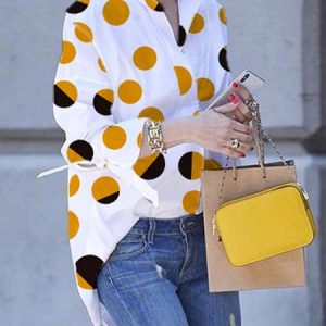 Urban Loose Polka Dots Shirt Collar Blouse, Blouses and Shirts, color:White|size:XXL, Stylewe