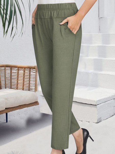 Elastic waist pocket button loose pants, Pants, color:Green|size:XXL, JustFashionNow