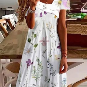 Floral Casual Asymmetrical Loose Dress, Dresses, color:White|size:XXL, JustFashionNow
