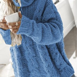 Long Sleeve Turtleneck Tunic Sweater Knit Jumper, Sweaters, color:Blue|size:3XL, Noracora