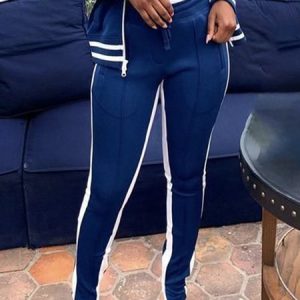 Regular Fit Color Block Casual Casual Pants, Pants, color:Blue|size:XXL, Stylewe