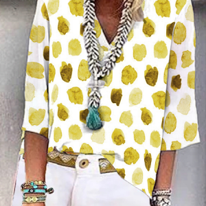 Women's Casual Holiday Weekend Floral T-shirt Tee polka dots Short Sleeve Print Geometric Round Neck Basic Top, Shirts & Blouses, color:Yellow|size:XXL, JustFashionNow