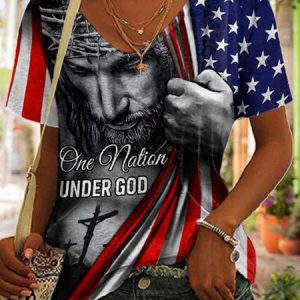 Casual V Neck Flag Print T-Shirt, T-shirts, color:Dark Blue|size:XXL, catalog Noracora shop