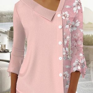 Casual Others Floral Loose Shirt, Shirts & Blouses, color:Pink|size:XXL, JustFashionNow
