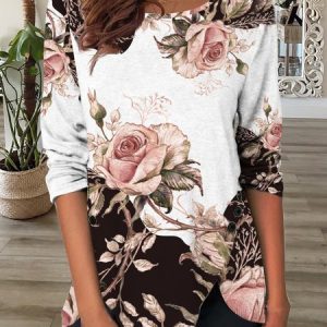 Casual Loose Buttoned Crew Neck Tunic, Shirts & Blouses, color:Multicolor|size:XXL, JustFashionNow
