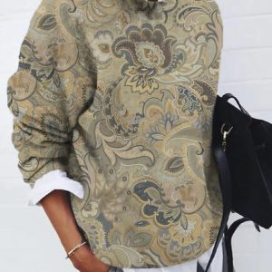 Crew Neck Loose T-Shirt, Hoodies & Sweatshirts, color:Khaki|size:XXL, Noracora