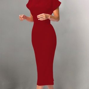 Urban Crew Neck Tight Midi Dress, Midi Dresses, color:Red|size:XXL, Stylewe