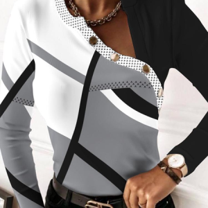 Regular Fit Asymmetrical Collar Casual T-Shirt, Shirts & Blouses, color:Multicolor|size:XXL, JustFashionNow