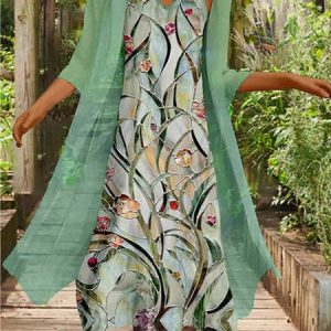 Casual Floral V neck Loosen Two-Piece Set, Dresses, color:Green|size:XXL, JustFashionNow