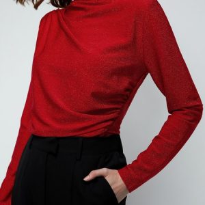 Stylewe Long sleeve Plain Half Turtleneck T-Shirt, Tops, color:Red|size:XXL, Stylewe
