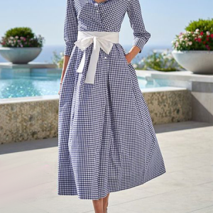 Shirt Collar Elegant Dress With Belt, Midi Dresses, color:Blue|size:XXL, Stylewe
