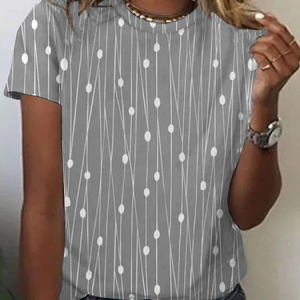 Geometric Crew Neck Casual Short Sleeve T-Shirt, T-Shirts, color:Gray|size:3XL, JustFashionNow
