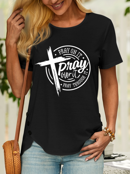 Women’s Pray on it Pray over it Pray through it Cotton Casual T-Shirt, color:Black|size:3XL, Lilicloth.com