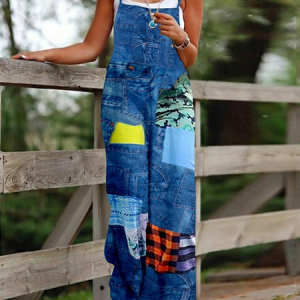 Geometric Loose Casual Jumpsuit, Jumpsuits＆Rompers, color:Blue|size:XXL, JustFashionNow