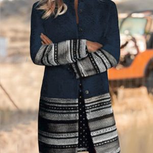 Woolen Ethnic Crew Neck Buttoned Cardigan, Cardigans, color:Deep Blue|size:XXL, JustFashionNow