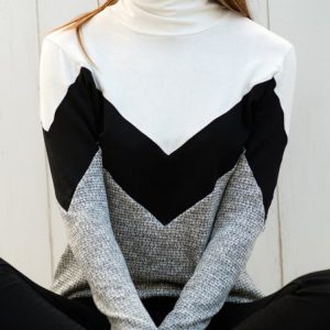 Regular Fit Color Block Turtleneck Top, Shirts & Blouses, color:Gray|size:XXL, JustFashionNow