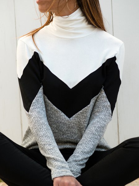 Regular Fit Color Block Turtleneck Top, Shirts & Blouses, color:Gray|size:XXL, JustFashionNow