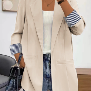 Lapel Collar Casual Plain Loose Blazer, Blazers, color:Apricot|size:3XL, JustFashionNow