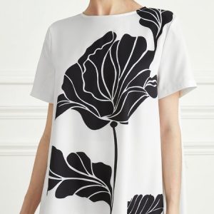 Fashion week elegant Crew Neck Loose Floral Short Sleeve Shirt, Blouses and Shirts, color:Off White|size:XXL, Stylewe