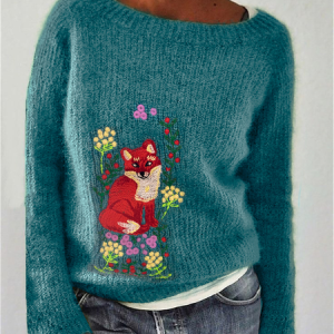 Acrylic Animal Crew Neck Long Sleeve Sweater, Sweaters, color:Blue|size:3XL, JustFashionNow
