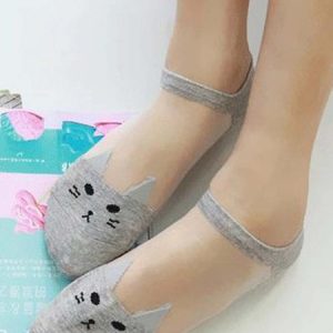 Cartoon Cat Mesh Ankle Socks, Socks, color:Gray|size:One-size, JustFashionNow