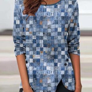 Buckle Casual Knitted T-Shirt, T-Shirts, color:Blue|size:XXL, JustFashionNow