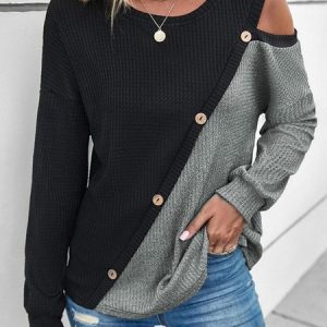 Color Block Casual Crew Neck Tunic T-Shirt, Blouses, color:Gray|size:XXL, Noracora