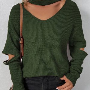 Plain Casual Loose Sweater, Sweaters, color:Army Green|size:XL, JustFashionNow