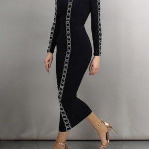 Elegant Polka Dots Tight Long Sleeve Maxi Dress, Midi Dresses, color:Black|size:XXL, Stylewe