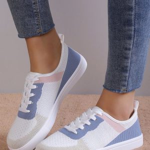 Women's Breathable Knitted Mesh Casual Lace-Up Shoes, Sneakers, color:Blue|size:43, JustFashionNow