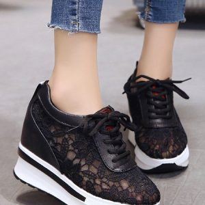 Flower Lace Stitching Inner Heightening Sneakers, Sneakers, color:Black|size:39, JustFashionNow