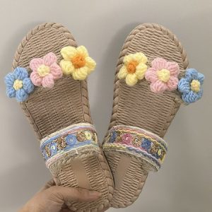 Summer Vacation Floral Ethnic Webbing Espadrilles Slippers, Sandals, color:Blue|size:40, Noracora
