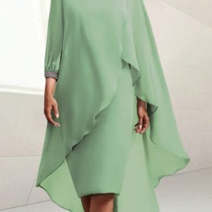 Elegant Chiffon Stitching High Elastic Split Joint Wedding Guest Formal Dress, Formal Dresses, color:Lightgreen|size:XXL, JustFashionNow
