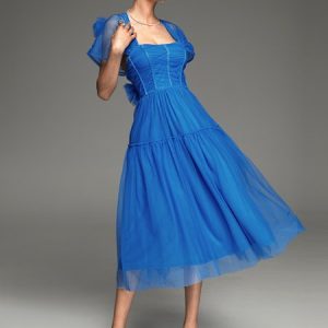 Wedding Vintage Plain Strapless Guest Dress, Maxi Dresses, color:Blue|size:XL, Stylewe