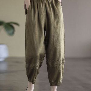 Casual Plain Natural Ankle Pants Others, Pants, color:Green|size:XXL, Noracora