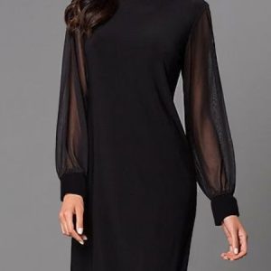 Party Long Sleeve Crew Neck Dress, JustFashionNow Formal Dresses, color:Black|size:XXL,
