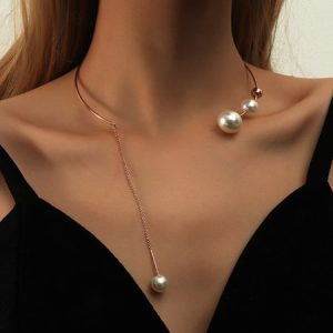 Elegant Faux Pearl Clavicle Chain, Necklace, color:As Picture|size:One-size, Noracora